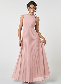 Azazie Lindie Junior Powder Pink A-Line Pleated Chiffon Dress image1