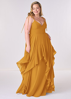Barbie ♥ Azazie Robes de demoiselle d'honneur Robe Trapèze en Mousseline de soie Arc Caramel écossais image6
