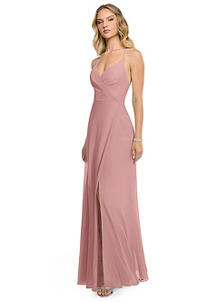 Azazie Davis Robes de demoiselle d'honneur Robe Trapèze en Mousseline de soie Col en V Rose Poussiéreuse image3