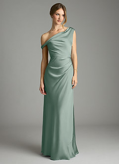 Azazie Emerson Bridesmaid Dresses Silver Sage Mermaid Off the Shoulder Stretch Satin Dress image3