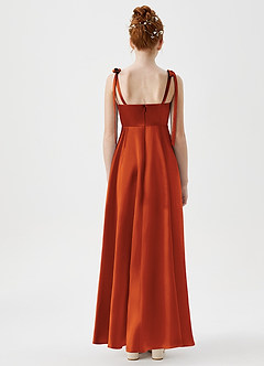 Azazie Rosey Junior A-Linie Herzausschnitt Metallischer Satin Kleid Paprika image7