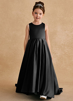Azazie Sammy Flower Girl Dresses Black A-Line Lace Matte Satin Dress image2
