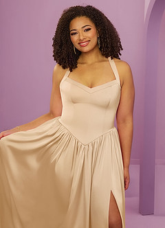 Barbie ♥ Azazie Robes de demoiselle d'honneur Robe Trapèze en Satin extensible avec poches Or image13