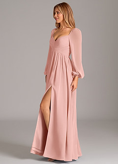 Azazie Bailee Bridesmaid Dresses Rosette A-Line Long Sleeve Chiffon Dress image3