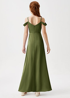 Azazie Ocean Junior Olive A-Line Off the Shoulder Stretch Satin Dress image7