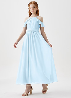 Azazie Chaya Junior Sky Blue A-Line Off the Shoulder Chiffon Dress image5