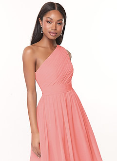 Azazie Katrina Bridesmaid Dresses Coral A-Line One Shoulder Chiffon Dress image5