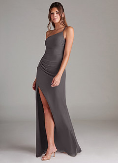 Azazie Eren Bridesmaid Dresses Steel Grey Sheath One Shoulder Chiffon Dress image5