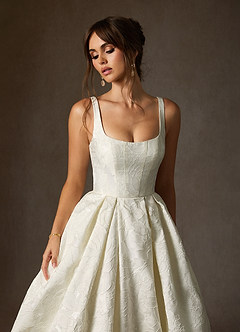 Azazie Ruby Vestidos de noiva Vestir Branco Antigo de Jacquard Floral de Vestido de baile com com bolsos image9