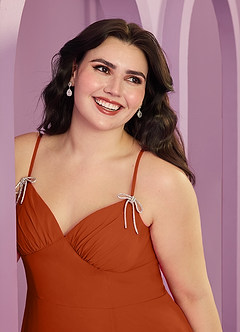 Barbie ♥ Azazie Bridesmaid Dresses Burnt Orange A-Line with Pockets Chiffon Dress image4