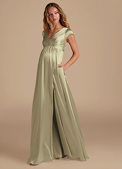 Azazie Allessia Brautjungfernkleider für Schwangere A-Linie Metallischer Satin Bodenlänge Kleid image3