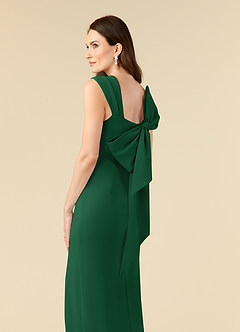 Azazie Ellen At-home Try On Dresses Dark Green Sheath Side Slit Stretch Crepe Dress image6