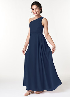 Azazie Cleo Junior Dark Navy A-Line Pleated Chiffon Dress image1
