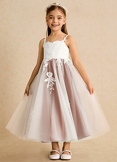 Azazie Coraline Sukienki dla dziewczynek sypiących kwiaty Linia A Koronka Sznurówka Długość kostki Sukienka image4