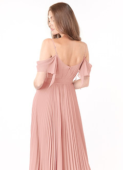 Azazie Lyney Brautjungfernkleider A-Linie Schulterfrei Chiffon Kleid Rosettenrosa image5