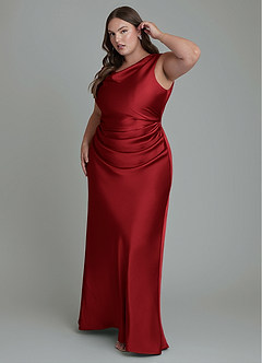 Azazie Kieryn Bridesmaid Dresses Scarlet Mermaid Pleated Stretch Satin Dress image9