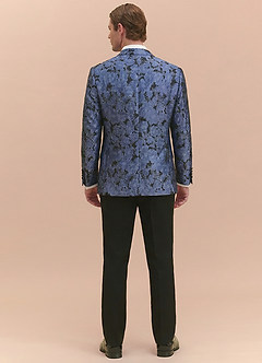 front Samuel Dusty Blue Floral Jacquard Peak Lapel Tuxedo Jacket