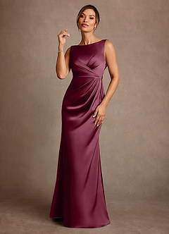 Azazie Baltimore Mother of the Bride Dresses Mulberry A-Line Pleated Stretch Satin Dress image1