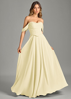 Azazie Chelsey Vestidos de damas de honor Vestido de Sorbete De Limón de Gasa de Corte en A Convertible con Vestidos sin tirantes image5