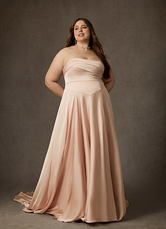 Azazie Alta Bröllopsklänningar Klä av A-Linje i Stretch Satin Axelbandslös Engelsk Ros image13