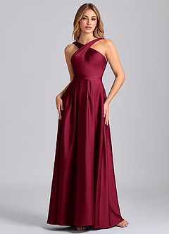Azazie Dixie Bridesmaid Dresses Burgundy A-Line Pleated Stretch Satin Dress image4