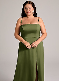 Azazie Wren Bridesmaid Dresses Olive A-Line Strapless Stretch Satin Convertible Dress image11