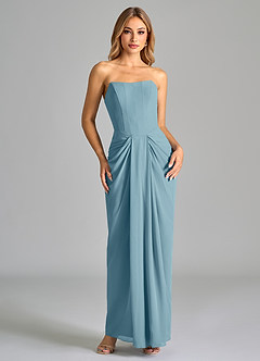 Azazie Anaïs Brautjungfernkleider Etui Schulterfrei Chiffon Kleid Stimmungsvolles Blau image1