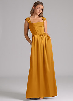 Azazie Hattie Bridesmaid Dresses Butterscotch A-Line Corset Stretch Satin Dress image3