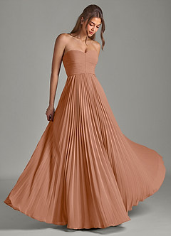 Azazie Chiana Robes de demoiselle d'honneur Robe Trapèze en Mousseline de soie Sans bretelles Bronze image1