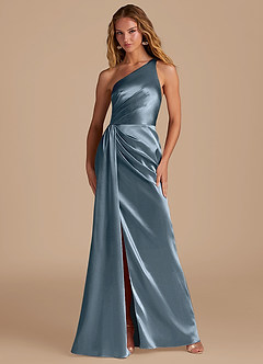 Azazie Mika Bridesmaid Dresses Twilight Sheath One Shoulder Metallic Satin Dress image1