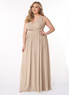 Azazie Kora Bridesmaid Dresses Taupe A-Line Pleated Chiffon Dress image9