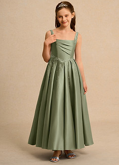 Azazie Mochi Girls Formal Robe Demoiselle D'honneur Fillette Robe Princesse en Mat Satiné Plissée Pistache image5