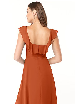 Azazie Jinny Robes de demoiselle d'honneur Robe Trapèze en Mousseline de soie Encolure carrée froncée Orange Brûlée image6