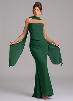 Azazie Sorrel Bridesmaid Dresses Dark Green Mermaid Corset Chiffon Dress image1