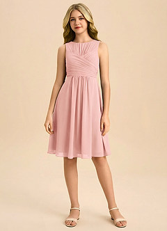 Azazie Skyla Junior Linia A Pofałdowany Szyfon Mini Młodsza druhna Sukienka image3