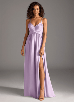 Azazie Alia Brautjungfernkleider A-Linie Plissee Stretch-Satin Kleid Frostiges Flieder image1