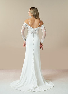 Azazie Danea Wedding Dresses Diamond White Nude Mermaid Off the Shoulder Stretch Crepe Dress image2