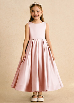 Azazie Cailee Flower Girl Dresses Blushing Pink Ball-Gown Pleated Matte Satin Dress image6