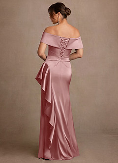 Azazie Kirsty Mother of the Bride Dresses Dusty Rose Sheath Off the Shoulder Stretch Satin Dress image2