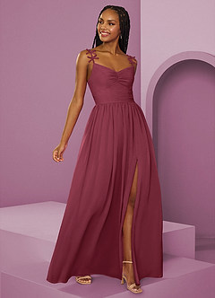 Barbie ♥ Azazie Vestidos de damas de honor Vestido de Merlot de Gasa de Corte en A con Plisado image7