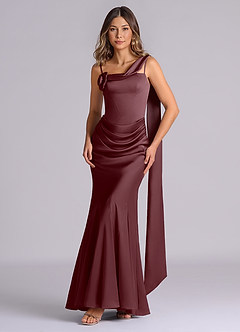 Azazie Inara Final Sale Sangria Mermaid Pleated Stretch Satin Dress image1