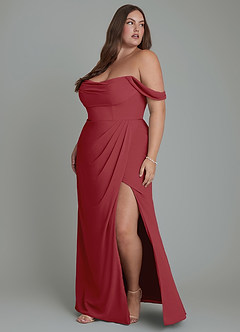 Azazie Johana Jurken voor bruidsmeisjes Converteerbaar Jurk van Chiffon met Zeemeermin Off-shoulder Granaatappel image12