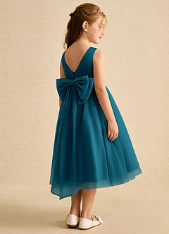 Azazie Winnie Flower Girl Dresses Ink Blue Ball-Gown Bow Tulle Dress image3