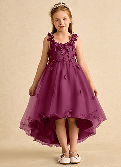 Azazie Tweety Flower Girl Dresses Mulberry A-Line Lace Tulle Dress image3
