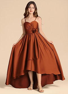 Azazie Catalina Junior Jurk van Stretch Satijn met A-Lijn Sweetheart Halslijn Kaneel image4