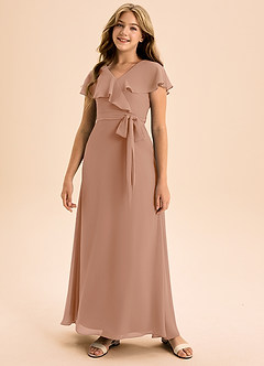 Azazie Lainey Junior Abito A-Line in Chiffon Con Tasche Champagne Rosa image4