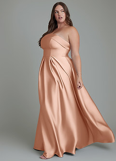 Azazie Lucienne Bridesmaid Dresses Rose Gold A-Line Strapless Stretch Satin Convertible Dress image12
