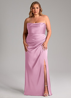 Azazie Leonis Bridesmaid Dresses Candy Pink Mermaid Pleated Stretch Satin Convertible Dress image10