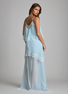 front Chiffon-Brautmorgenmantel/Nachthemd mit Spitzenbesatz, V-Ausschnitt, Seitenschlitz und langem Unterkleid