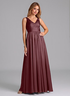 Azazie Keyla Bridesmaid Dresses Sangria A-Line Pleated Stretch Satin Dress image6